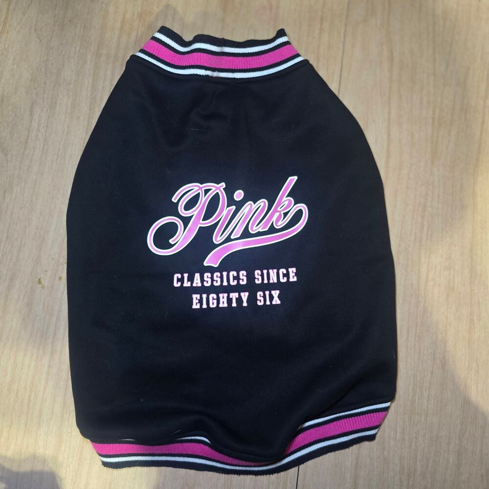 PINK Victoria's Secret Dog Sweater Varsity Jacket XXL Black Pink Classics 86 Pet